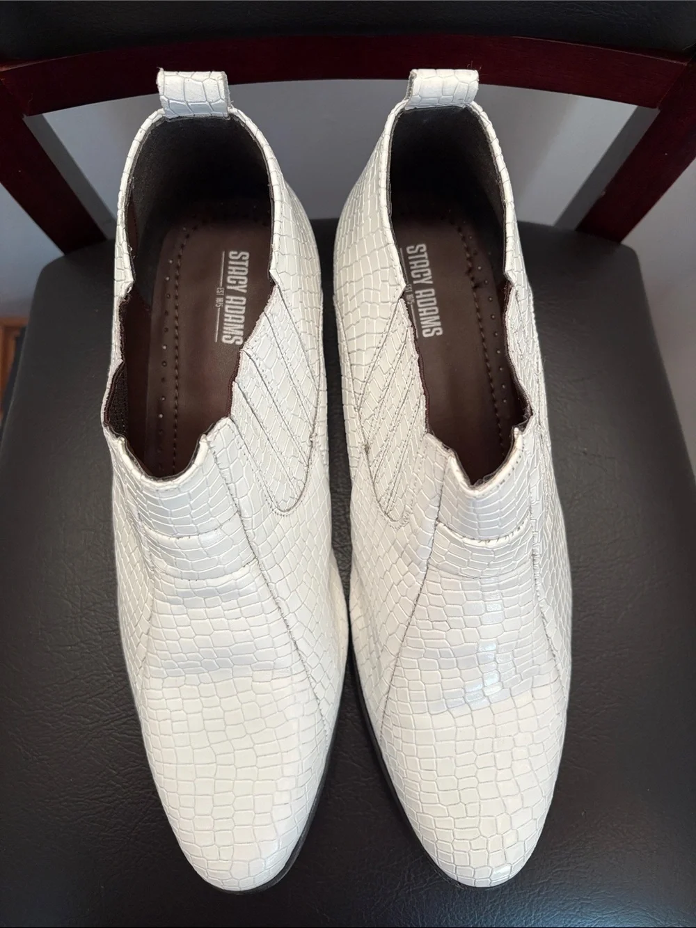 Men’s Stacy Adams Sandoval White Leather Boots - Cuban Style Slip-On Size 12W
